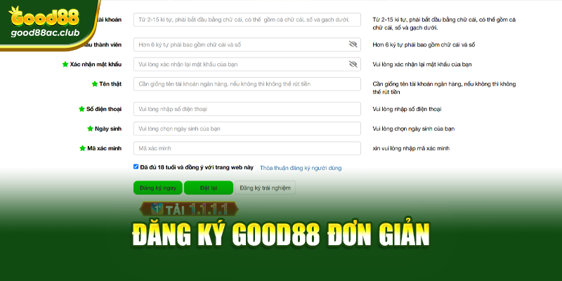 Đăng ký Good88 đơn giản